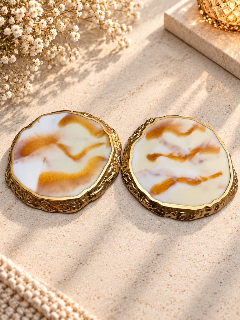 Blush Bloom & Gold Resin Tray and Coaster Set - 3 Piece Set