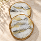 Reversible Ivory Marble & Gold Resin Coasters - Set of 2