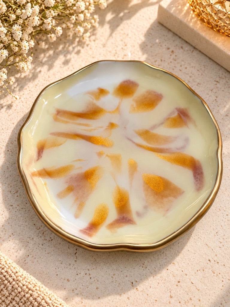 Blush Bloom & Gold Resin Tray and Coaster Set - 3 Piece Set