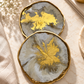 Reversible Ivory Marble & Gold Resin Coasters - Set of 2