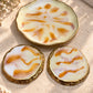 Blush Bloom & Gold Resin Tray and Coaster Set - 3 Piece Set