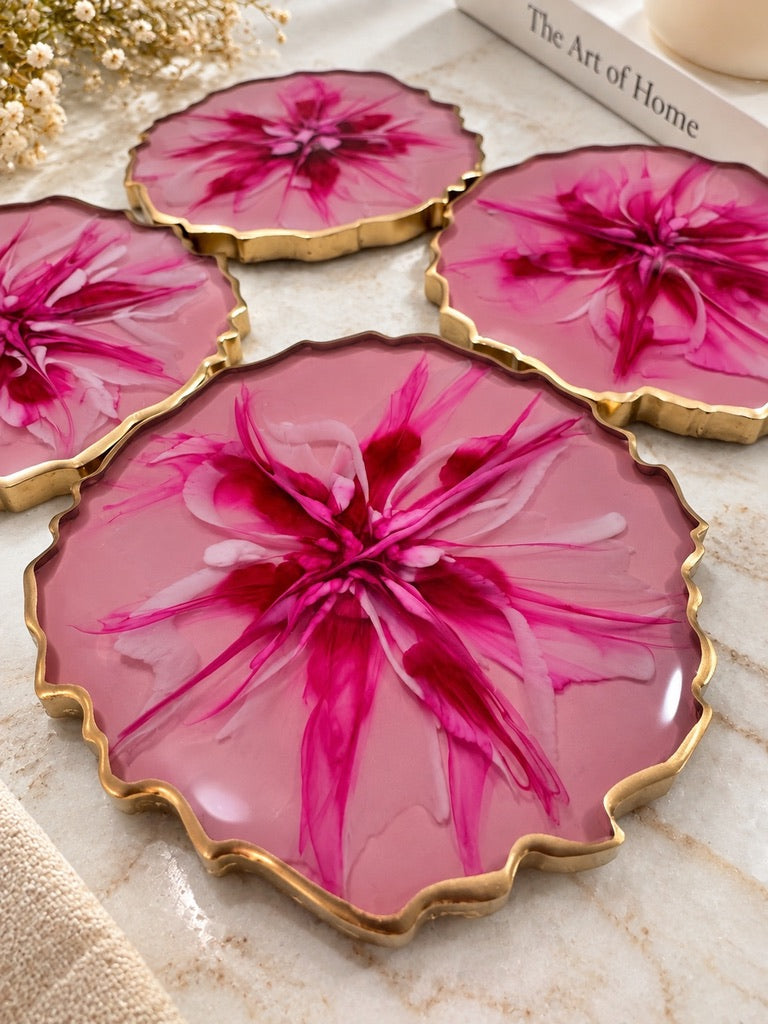 Blush Pink Floral Resin Coaster - Set of 4