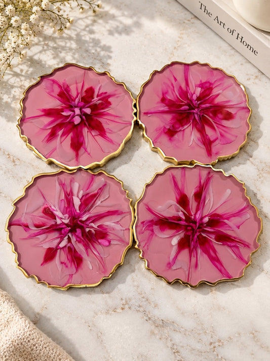 Blush Pink Floral Resin Coaster - Set of 4