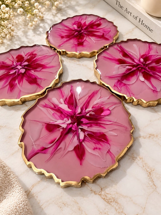 Blush Pink Floral Resin Coaster - Set of 4