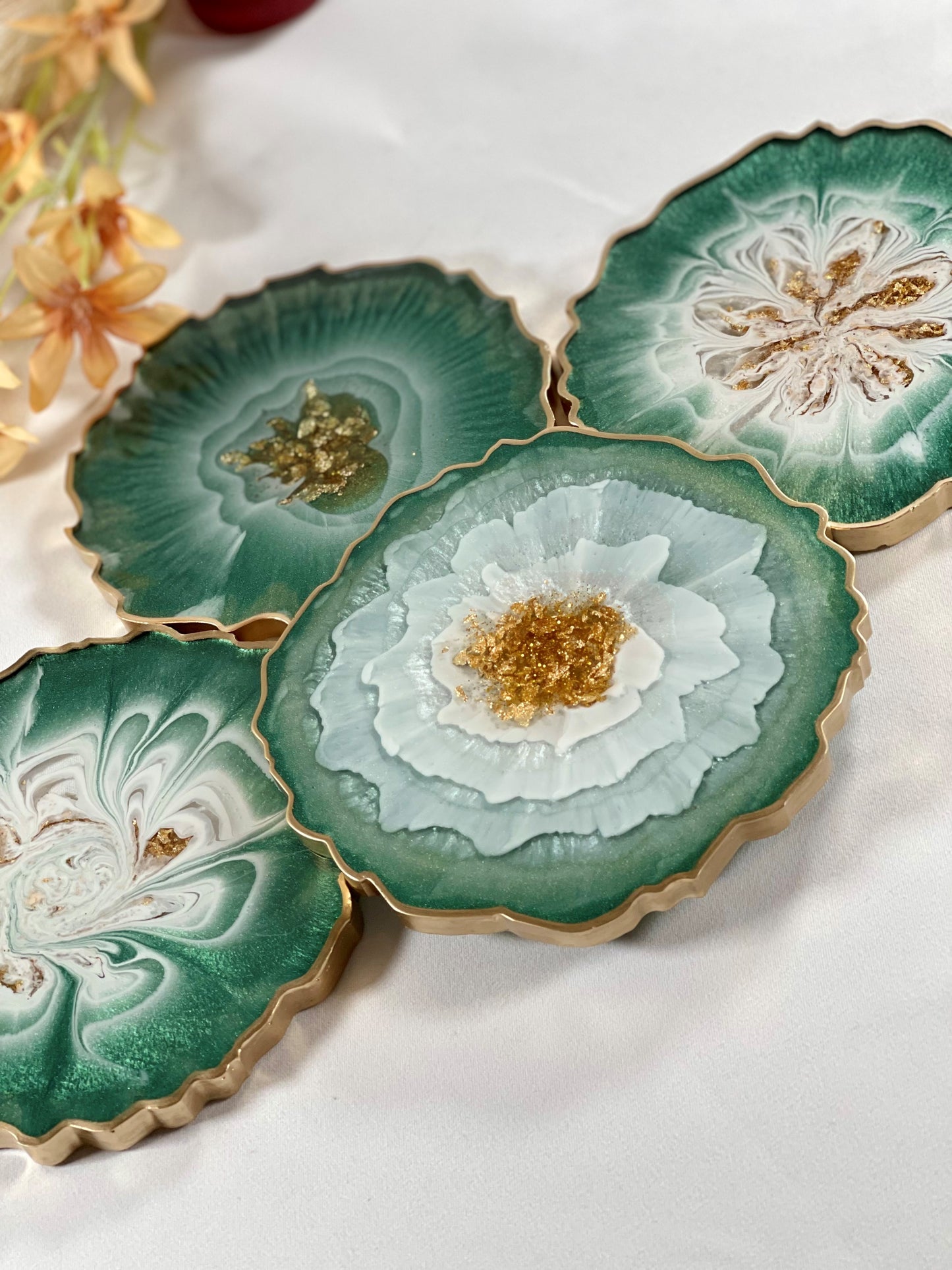 WONDERFUL GREEN & GOLD COASTER | DOUBLE-SIDED | HOME DECOR | HOME GIFT
