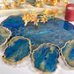 ABSTRACT BLUE & GOLD TRAY WITH COASTER SETS | HOME DECOR | HOME GIFT