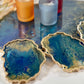 ABSTRACT BLUE & GOLD TRAY WITH COASTER SETS | HOME DECOR | HOME GIFT