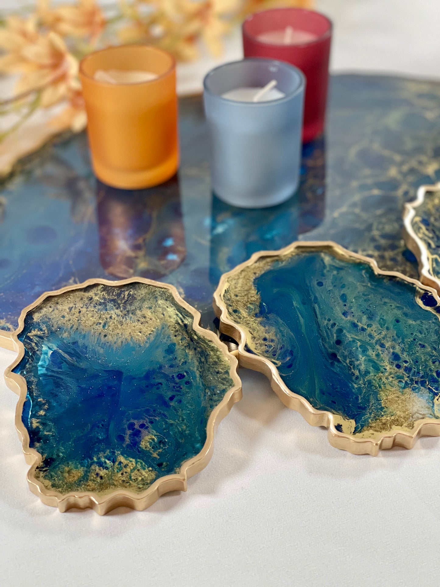 ABSTRACT BLUE & GOLD TRAY WITH COASTER SETS | HOME DECOR | HOME GIFT