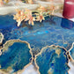 ABSTRACT BLUE & GOLD TRAY WITH COASTER SETS | HOME DECOR | HOME GIFT