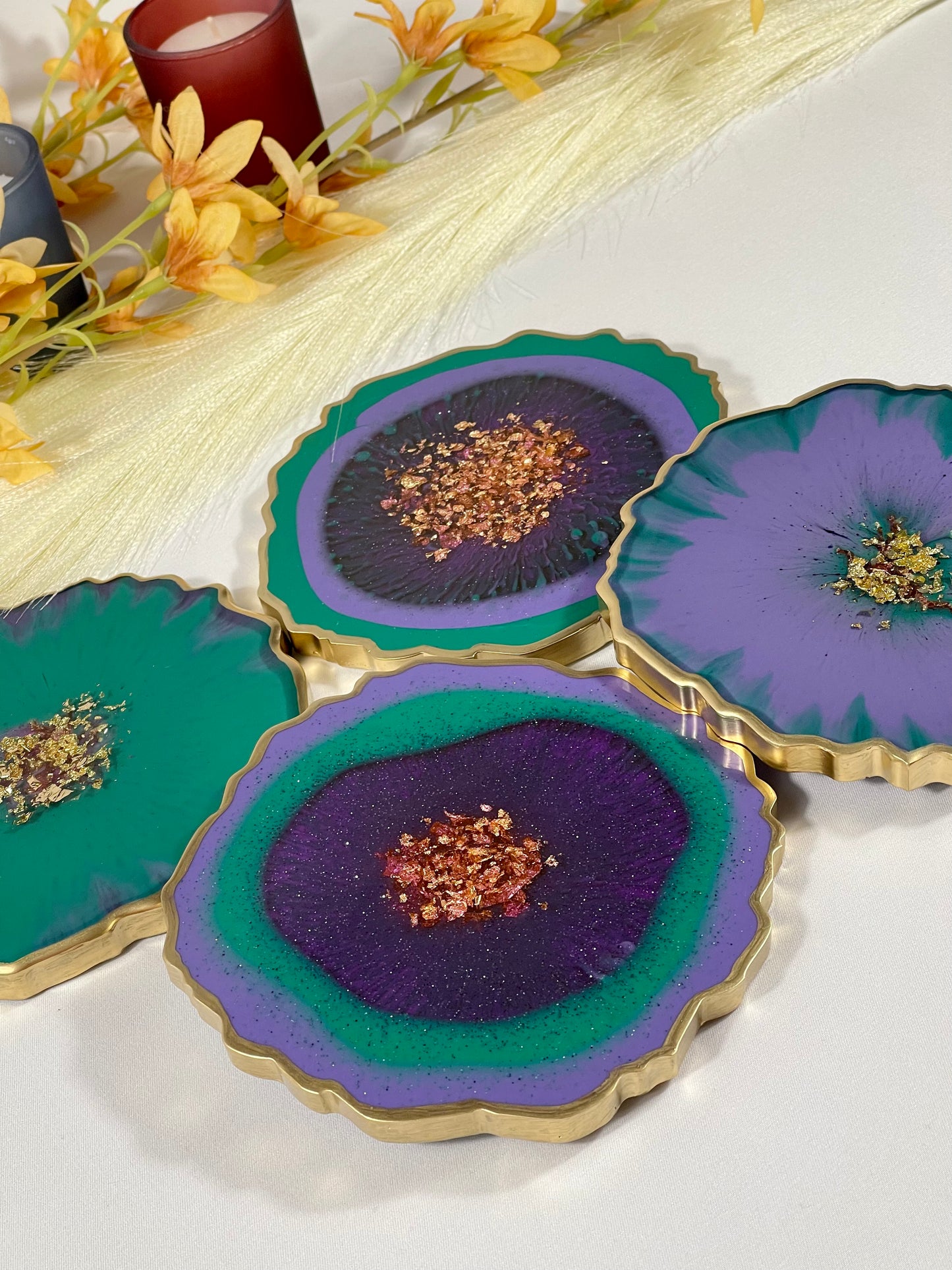 STUNNING LAVENDER SUNSET & GREEN COASTER | HOME DECOR | HOME GIFT